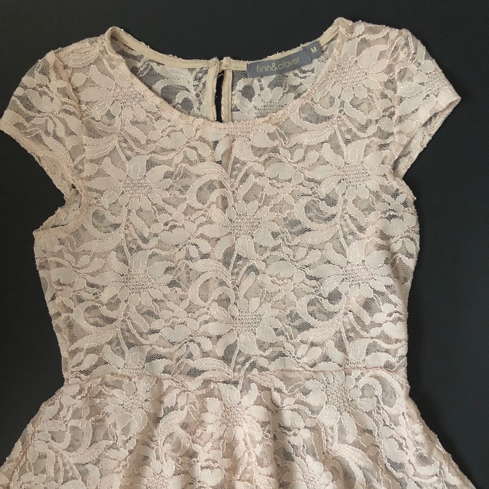 Finn & Clover Lace, Short Sleeve, Cream Peplum Top - Picture 7 of 7